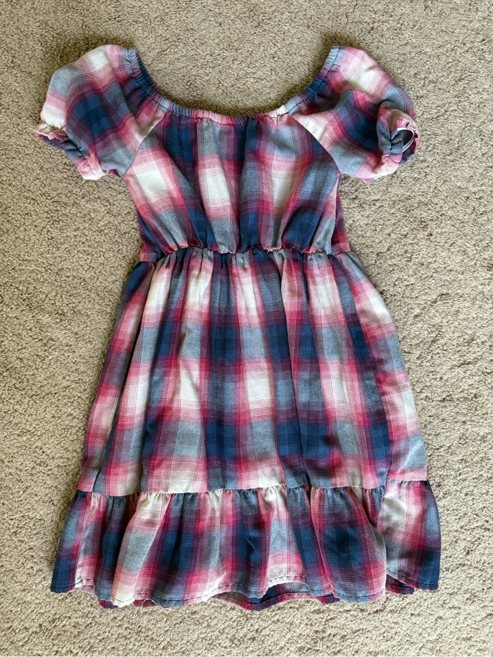 The Children's Place Red and Blue Plaid Tiered Dress Cottagecore Size 5T - Picture 2 of 4